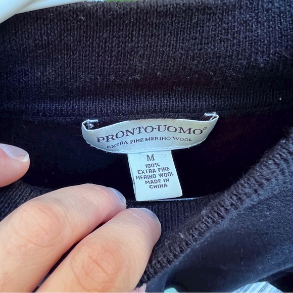 100% Marino Wool Mock Neck Pullover Sweater Pronto Uomo M - Picture 3 of 3